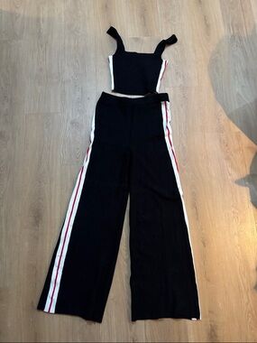 House of Harlow 1960 Black Wide-Leg Pants with White & Red Side Stripes